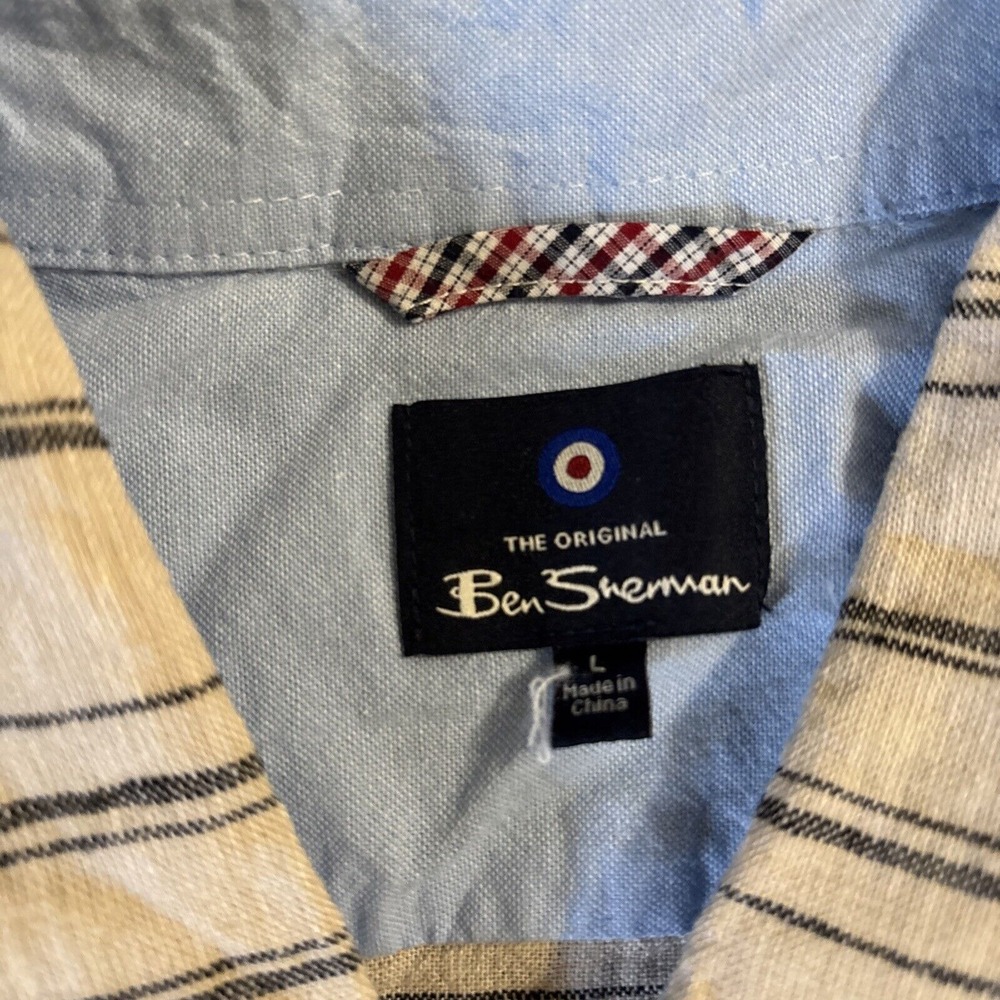 Ben Sherman Mens Shirt Size Large Button Front Striped Short Sleeve Linen Blend - Picture 3 of 9